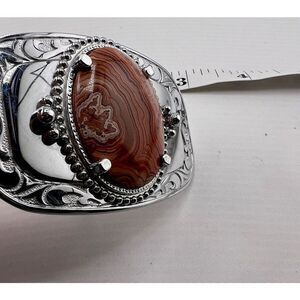 Western Belt Buckle With Semi Precious Stone‎ Silver Tone